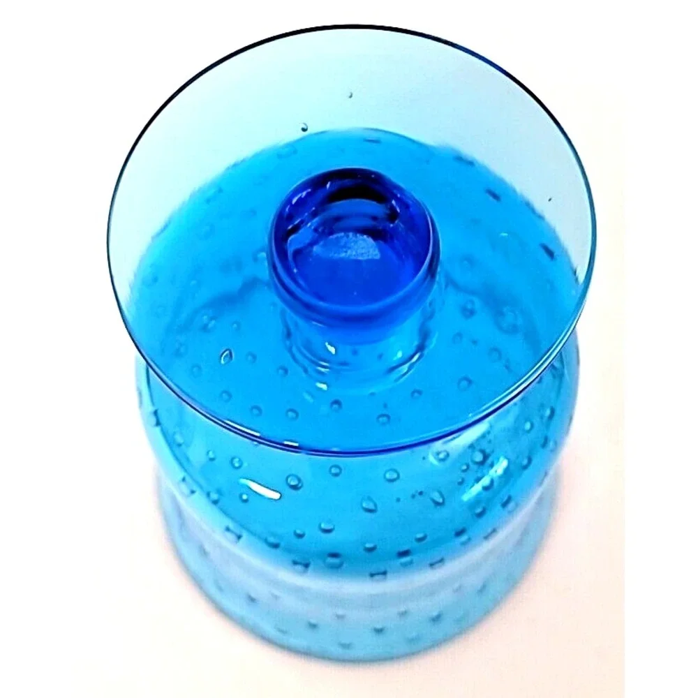 Sky Blue Footed Glass Vase with Controlled Bubbles 6-7/8
